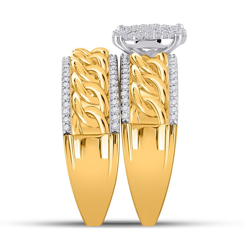 Eternal Love: 10kt Yellow Gold His Hers Round Diamond Cluster Matching Wedding Set 5/8 Cttw - Splendid Jewellery