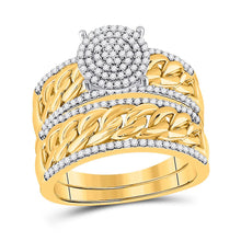 Load image into Gallery viewer, Eternal Love: 10kt Yellow Gold His Hers Round Diamond Cluster Matching Wedding Set 5/8 Cttw Top view from the 10Kt Yellow Gold His Hers Round Diamond Cluster Matching Wedding Set 5 8 Cttwpin280457 collection by Splendid Jewellery