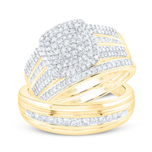 Load image into Gallery viewer, Eternal Love 10kt Yellow Gold His Hers Round Diamond Cluster Matching Wedding Set Top view from the 10Kt Yellow Gold His Hers Round Diamond Cluster Matching Wedding Set 3 4 Cttwpin212137 collection by Splendid Jewellery