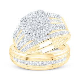 Eternal Love 10kt Yellow Gold His Hers Round Diamond Cluster Matching Wedding Set Top view from the 10Kt Yellow Gold His Hers Round Diamond Cluster Matching Wedding Set 3 4 Cttwpin212137 collection by Splendid Jewellery