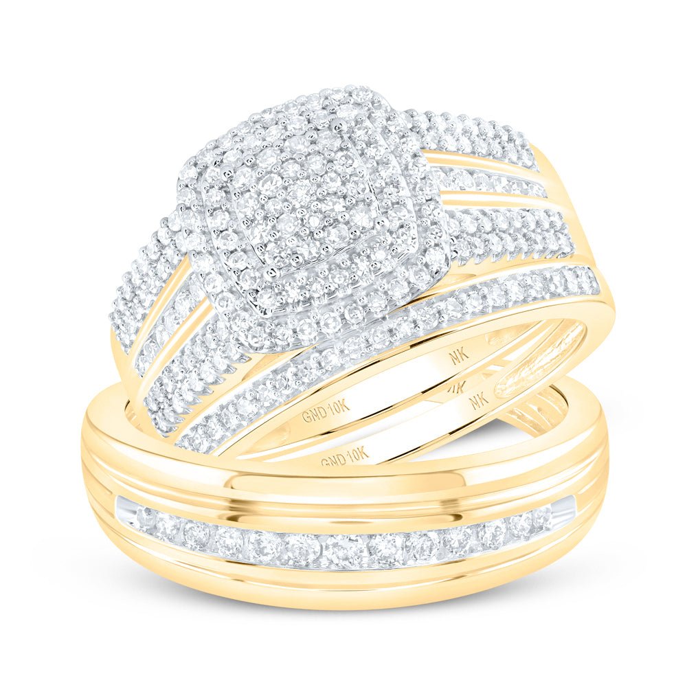 Eternal Love 10kt Yellow Gold His Hers Round Diamond Cluster Matching Wedding Set - Splendid Jewellery