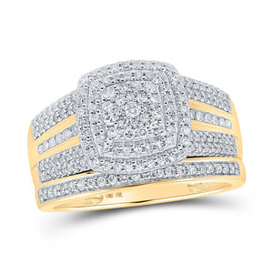 Eternal Love 10kt Yellow Gold His Hers Round Diamond Cluster Matching Wedding Set - Splendid Jewellery