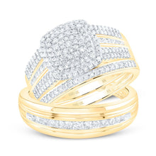 Load image into Gallery viewer, Eternal Love 10kt Yellow Gold His Hers Round Diamond Cluster Matching Wedding Set - Splendid Jewellery