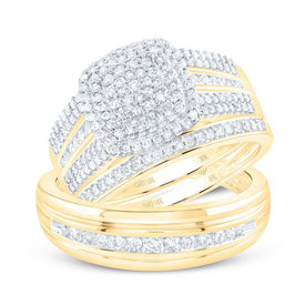Eternal Love 10kt Yellow Gold His Hers Round Diamond Cluster Matching Wedding Set - Splendid Jewellery