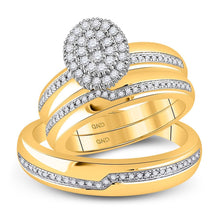 Load image into Gallery viewer, Eternal Love 10kt Yellow Gold His Hers Round Diamond Cluster Wedding Set 1/2 Cttw - Splendid Jewellery