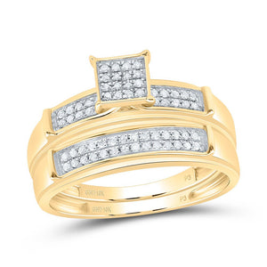 Eternal Love 10kt Yellow Gold His Hers Round Diamond Cluster Wedding Set - Splendid Jewellery