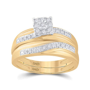 Eternal Love 10kt Yellow Gold His Hers Round Diamond Cluster Wedding Set 1/3 Cttw - Splendid Jewellery