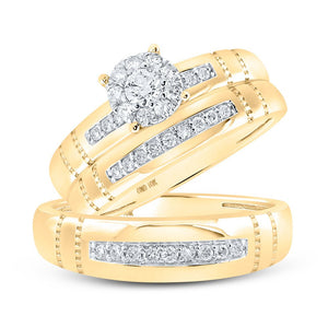 Eternal Love 10kt Yellow Gold His Hers Round Diamond Cluster Wedding Set - Splendid Jewellery