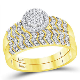 Eternal Love 10kt Yellow Gold His Hers Round Diamond Cluster Wedding Set Front view from the 10Kt Yellow Gold His Hers Round Diamond Cluster Matching Wedding Set 1 2 Cttwpin220489 collection by Splendid Jewellery