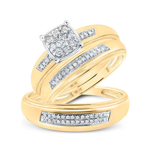 Eternal Love 10kt Yellow Gold His Hers Round Diamond Cluster Wedding Set - Splendid Jewellery