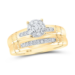 Eternal Love 10kt Yellow Gold His Hers Round Diamond Cluster Wedding Set - Splendid Jewellery