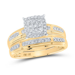 Eternal Love 10kt Yellow Gold His Hers Round Diamond Cluster Wedding Set - Splendid Jewellery