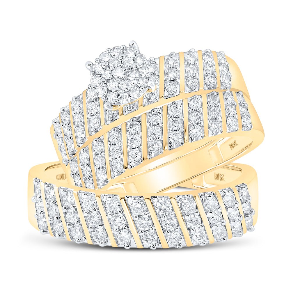 Eternal Love 10kt Yellow Gold His Hers Round Diamond Cluster Wedding Set - Splendid Jewellery