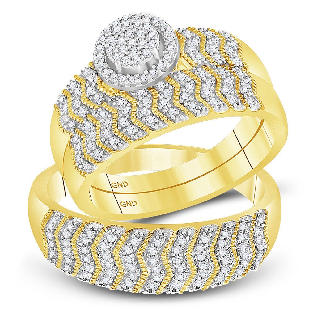 Eternal Love 10kt Yellow Gold His Hers Round Diamond Cluster Wedding Set - Splendid Jewellery
