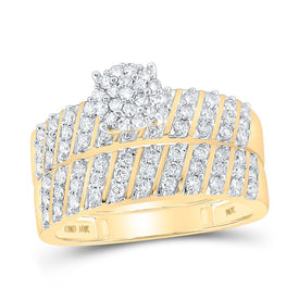 Eternal Love 10kt Yellow Gold His Hers Round Diamond Cluster Wedding Set - Splendid Jewellery