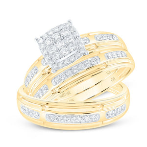 Eternal Love 10kt Yellow Gold His Hers Round Diamond Cluster Wedding Set - Splendid Jewellery