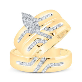 Eternal Love 10kt Yellow Gold His Hers Round Diamond Cluster Wedding Set - Splendid Jewellery