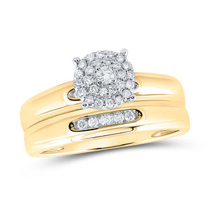 Eternal Love 10kt Yellow Gold His Hers Round Diamond Halo Matching Wedding Set - Splendid Jewellery