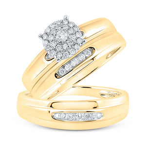 Eternal Love 10kt Yellow Gold His Hers Round Diamond Halo Matching Wedding Set - Splendid Jewellery