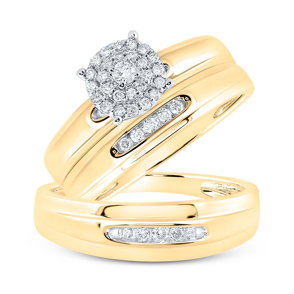 Eternal Love 10kt Yellow Gold His Hers Round Diamond Halo Matching Wedding Set - Splendid Jewellery