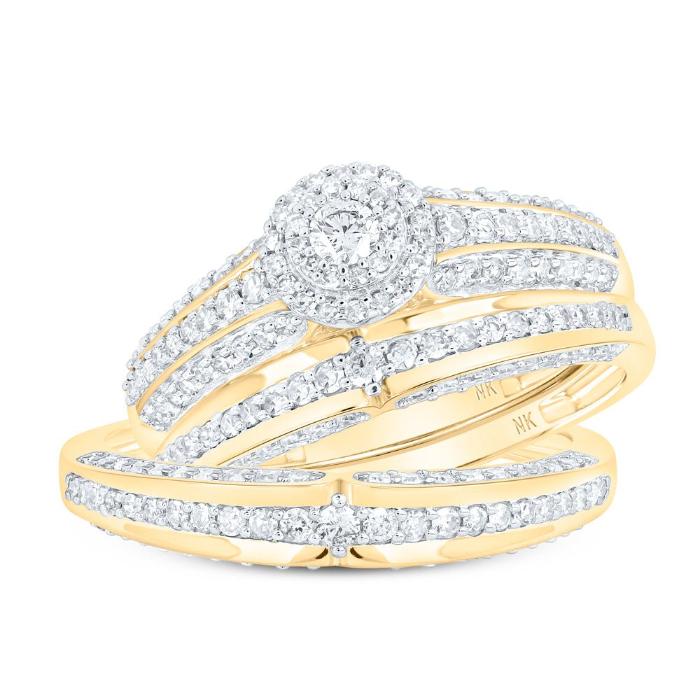 Eternal Love 10kt Yellow Gold His Hers Round Diamond Halo Wedding Set - Splendid Jewellery