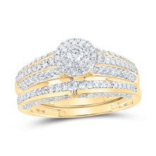 Load image into Gallery viewer, Eternal Love 10kt Yellow Gold His Hers Round Diamond Halo Wedding Set Side 2 view from the 10Kt Yellow Gold His Hers Round Diamond Halo Matching Wedding Set 1 Cttwpin219771 collection by Splendid Jewellery