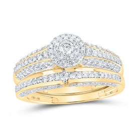 Eternal Love 10kt Yellow Gold His Hers Round Diamond Halo Wedding Set Side 2 view from the 10Kt Yellow Gold His Hers Round Diamond Halo Matching Wedding Set 1 Cttwpin219771 collection by Splendid Jewellery