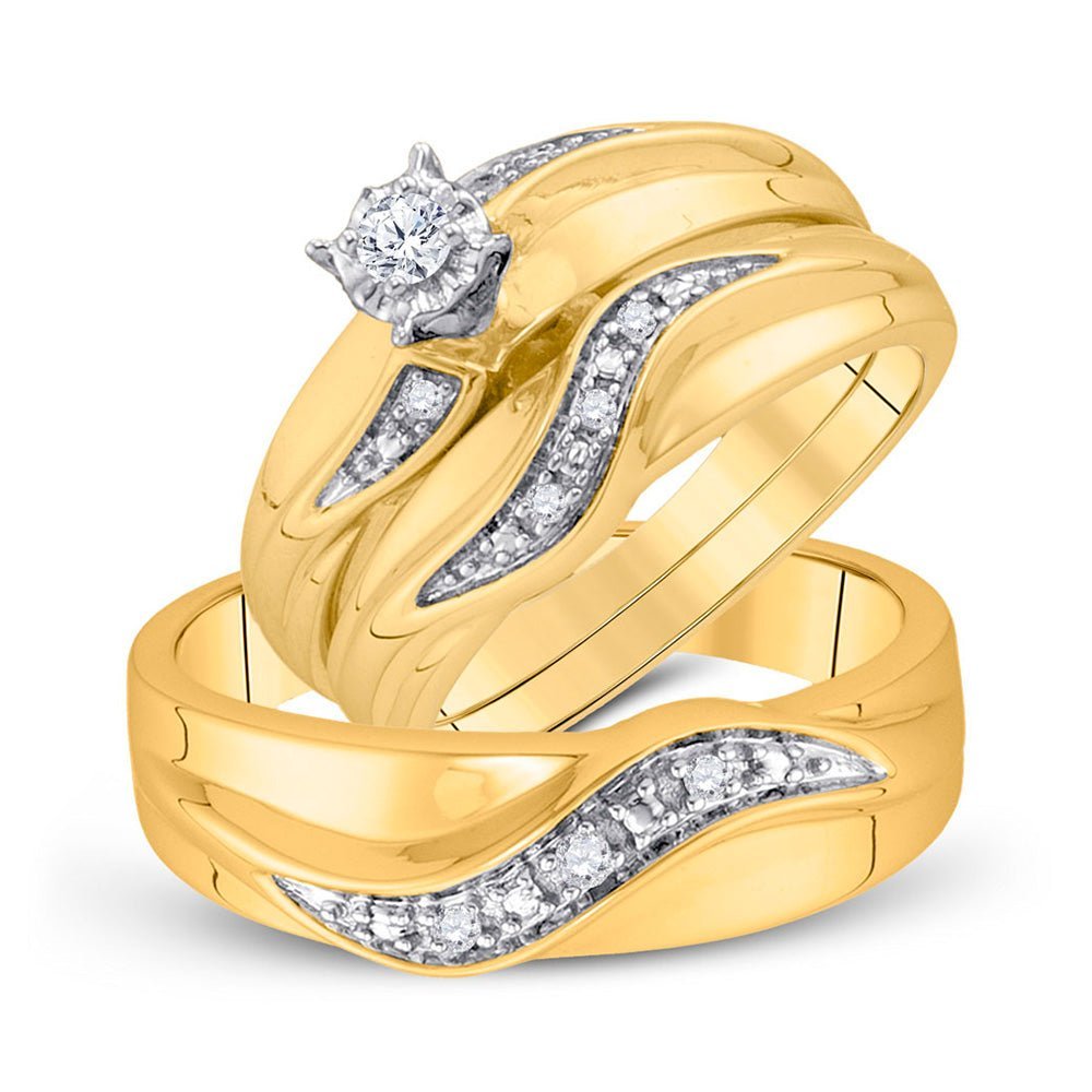 Eternal Love 10kt Yellow Gold His Hers Round Diamond Solitaire Matching Wedding Set 1/6 Cttw - Splendid Jewellery