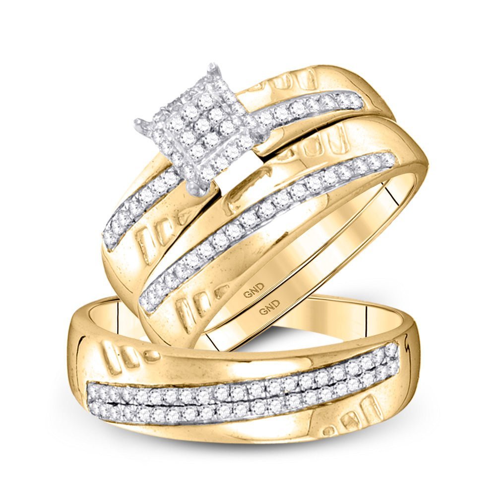 Eternal Love 10kt Yellow Gold His Hers Round Diamond Square Matching Wedding Set 1/2 Cttw - Splendid Jewellery