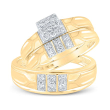 Load image into Gallery viewer, Eternal Love 10kt Yellow Gold His Hers Round Diamond Square Matching Wedding Set 1/2 Cttw Top view from the 10Kt Yellow Gold His Hers Round Diamond Square Matching Wedding Set 1 2 Cttwpin214426 collection by Splendid Jewellery