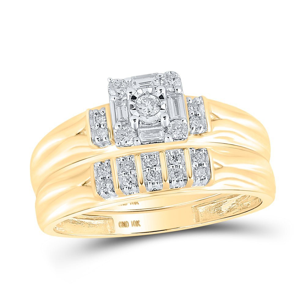 Eternal Love 10kt Yellow Gold His Hers Round Diamond Square Matching Wedding Set 1/3 Cttw - Splendid Jewellery
