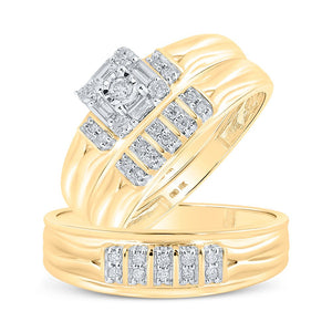 Eternal Love 10kt Yellow Gold His Hers Round Diamond Square Matching Wedding Set 1/3 Cttw - Splendid Jewellery