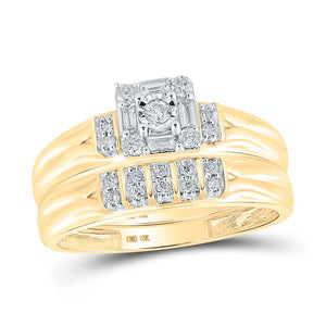 Eternal Love 10kt Yellow Gold His Hers Round Diamond Square Matching Wedding Set 1/3 Cttw - Splendid Jewellery