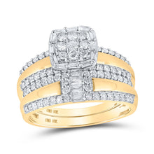 Load image into Gallery viewer, Eternal Love 10kt Yellow Gold His Hers Round Diamond Square Matching Wedding Set Side 2 view from the 10Kt Yellow Gold His Hers Round Diamond Square Matching Wedding Set 1 Cttwpin214770 collection by Splendid Jewellery