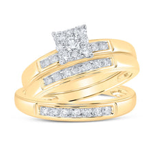 Load image into Gallery viewer, Eternal Love 10kt Yellow Gold His Hers Round Diamond Square Matching Wedding Set 3/4 Cttw Top view from the 10Kt Yellow Gold His Hers Round Diamond Square Matching Wedding Set 3 4 Cttwpin213594 collection by Splendid Jewellery