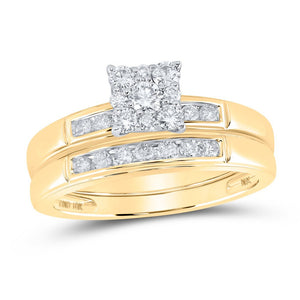 Eternal Love 10kt Yellow Gold His Hers Round Diamond Square Matching Wedding Set 3/4 Cttw - Splendid Jewellery