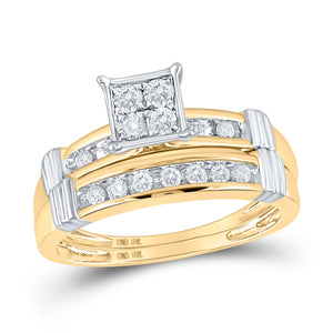 Eternal Love 10kt Yellow Gold His Hers Round Diamond Square Matching Wedding Set 5/8 Cttw - Splendid Jewellery