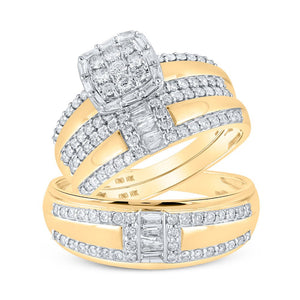 Eternal Love 10kt Yellow Gold His Hers Round Diamond Square Matching Wedding Set - Splendid Jewellery