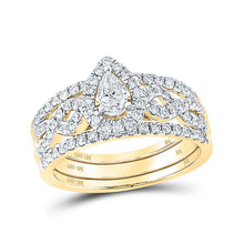 Load image into Gallery viewer, Eternal Love 10kt Yellow Gold Pear Diamond 3 - Piece Bridal Wedding Ring Band Set - Splendid Jewellery