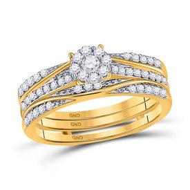 Eternal Love 10kt Yellow Gold Round Diamond 3 - Piece Bridal Wedding Ring Band Set 1/2 Cttw - Splendid Jewellery