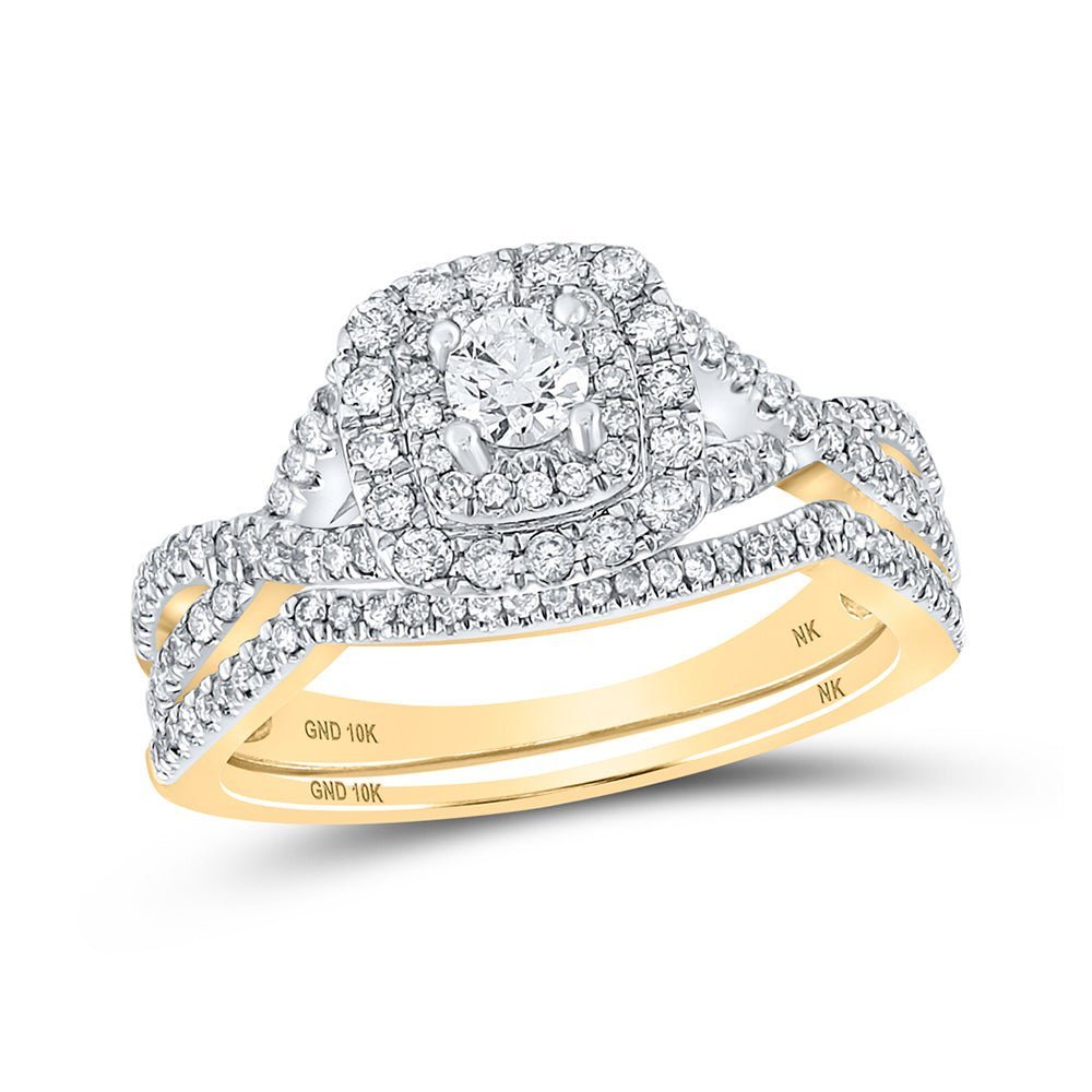 Eternal Love 10kt Yellow Gold Round Diamond Halo Bridal Wedding Ring Band Set - Splendid Jewellery
