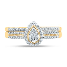 Load image into Gallery viewer, Eternal Love 10kt Yellow Gold Round Diamond Halo Bridal Wedding Ring Band Set product Top View from Splendid Jewellery