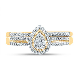 Eternal Love 10kt Yellow Gold Round Diamond Halo Bridal Wedding Ring Band Set product Top View from Splendid Jewellery
