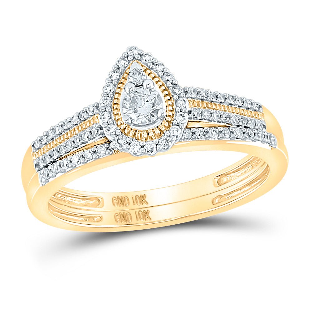 Eternal Love 10kt Yellow Gold Round Diamond Halo Bridal Wedding Ring Band Set - Splendid Jewellery