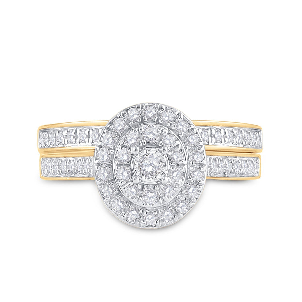 Eternal Love 10kt Yellow Gold Round Diamond Oval Bridal Wedding Ring Band Set - Splendid Jewellery