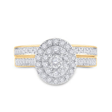 Load image into Gallery viewer, Eternal Love 10kt Yellow Gold Round Diamond Oval Bridal Wedding Ring Band Set product Top View from Splendid Jewellery