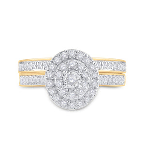 Eternal Love 10kt Yellow Gold Round Diamond Oval Bridal Wedding Ring Band Set - Splendid Jewellery