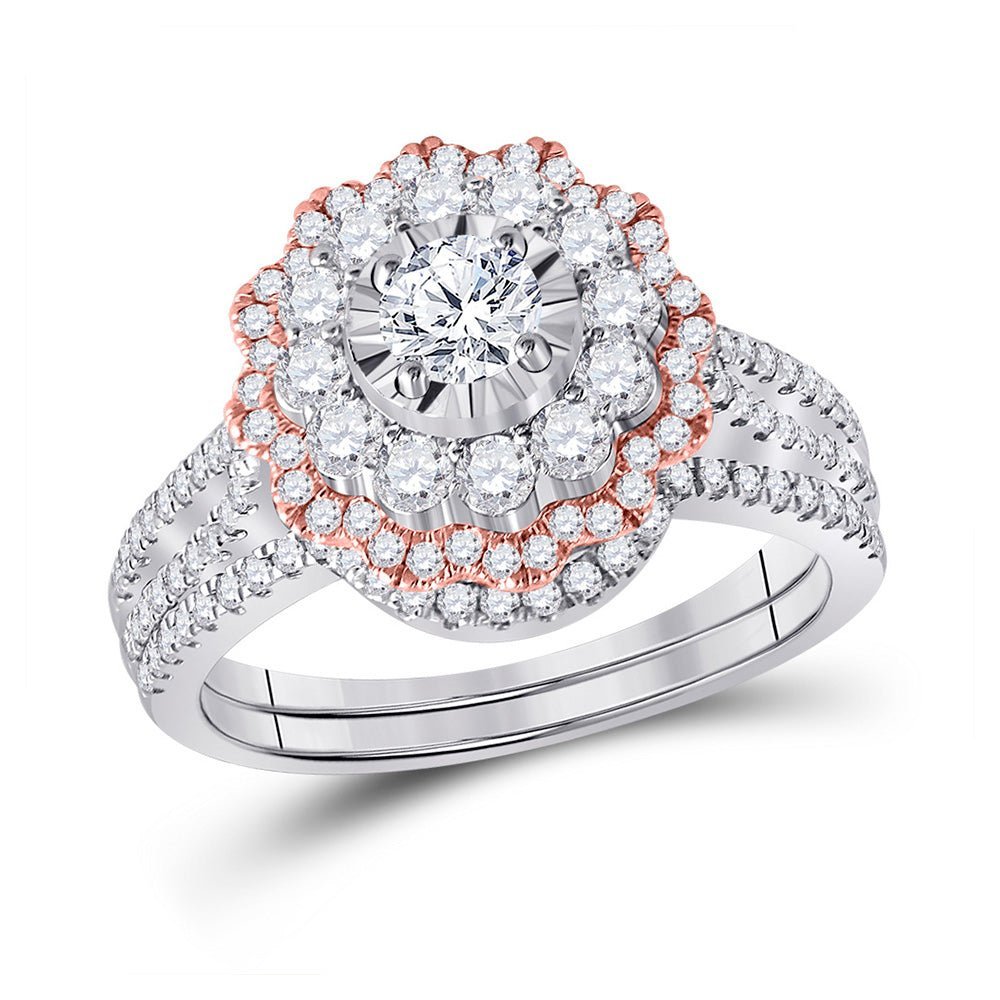 Eternal Love 14kt Two - tone Gold Diamond Halo Bridal Wedding Ring Band Set with Ruby Accent - Splendid Jewellery