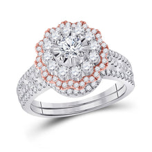 Load image into Gallery viewer, Eternal Love 14kt Two - tone Gold Diamond Halo Bridal Wedding Ring Band Set with Ruby Accent - Splendid Jewellery