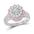Eternal Love 14kt Two - tone Gold Diamond Halo Bridal Wedding Ring Band Set with Ruby Accent - Splendid Jewellery